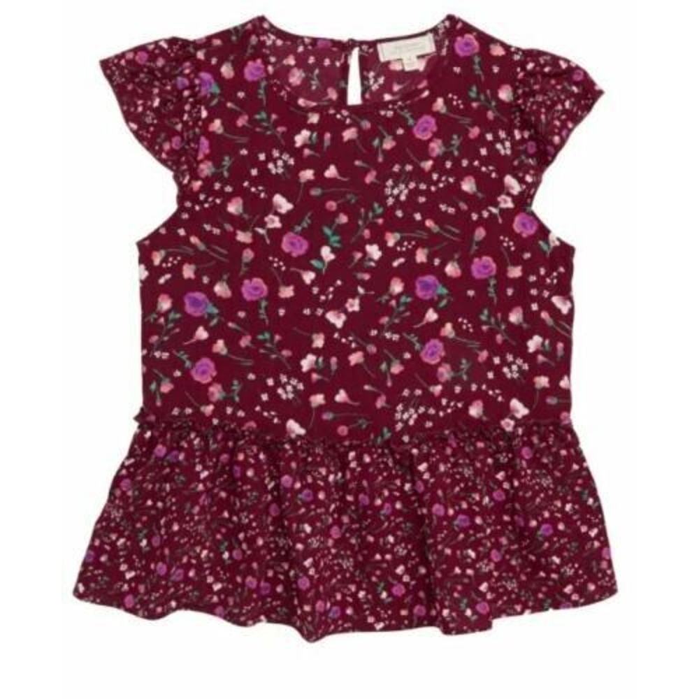 Walking on‎ Sunshine Girls Mixed Floral Flutter Sleeve Top Large MSRP $46